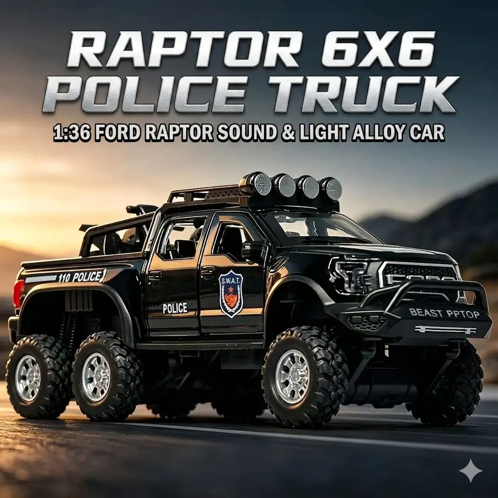 Alloy Ford Raptor, F-150 Light and Sound Police Car