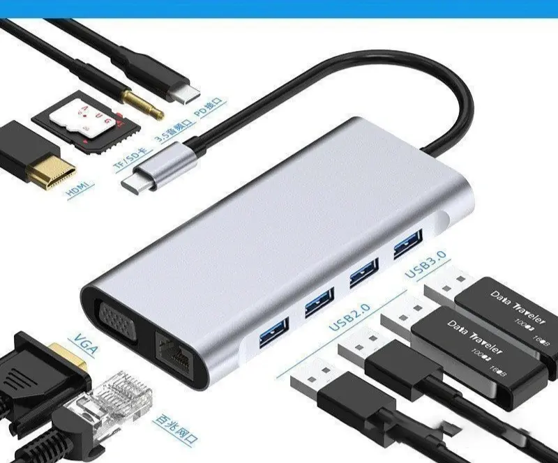 alt="Grwibeou 11-in-1 টাইপ-C মাল্টি-পোর্ট হাব – HDMI ও নেটওয়ার্ক সাপোর্টসহ স্মার্ট ডকিং স্টেশন"