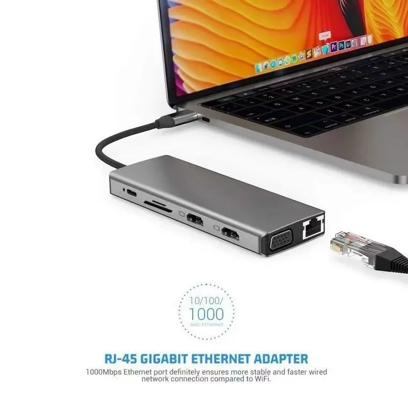 alt="Grwibeou 11-in-1 টাইপ-C মাল্টি-পোর্ট হাব – HDMI ও নেটওয়ার্ক সাপোর্টসহ স্মার্ট ডকিং স্টেশন"