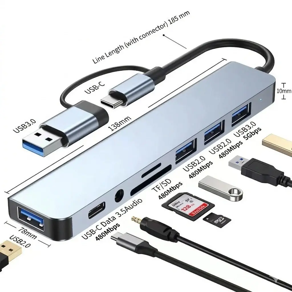Grwibeou 8-in-1 Type-C USB 3.0 Expansion Dock Hub