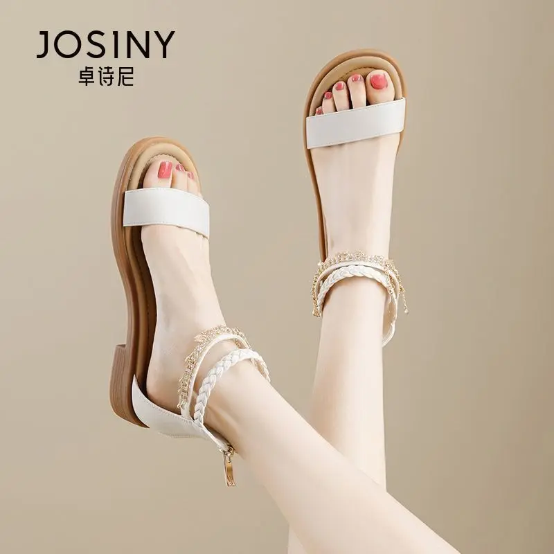 alt="Josiny প্রিমিয়াম বোহেমিয়ান ফ্ল্যাট স্যান্ডেল – রাইনস্টোন ও বিডেড ডিজাইনের সামার ফ্যাশন ওপেন টো স্যান্ডেল"