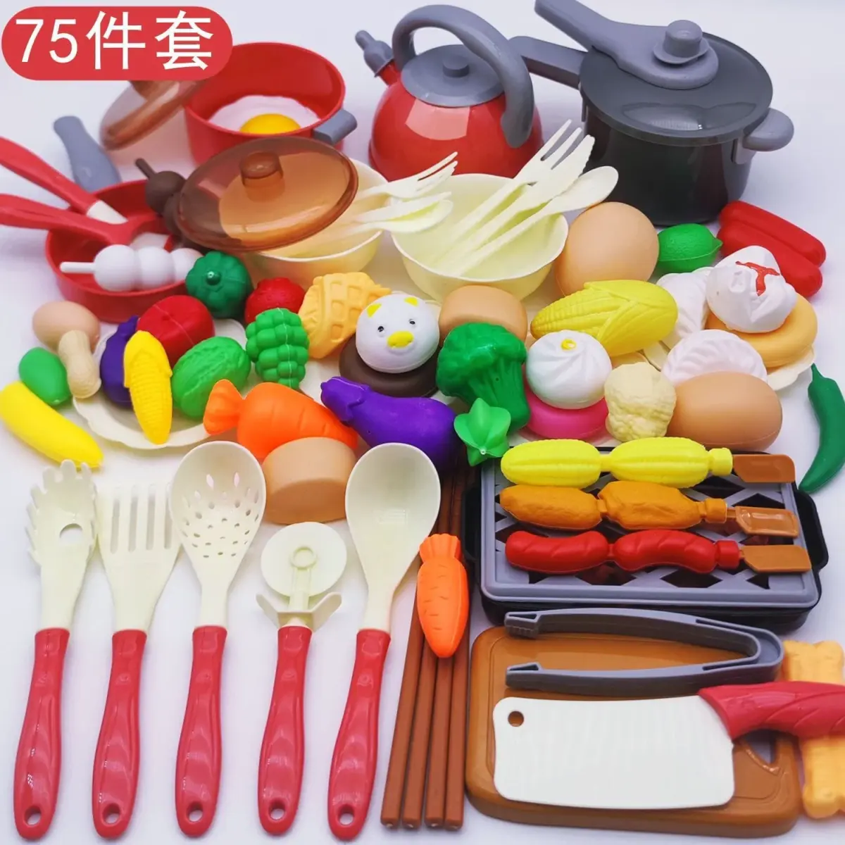 Red / 75-piece kitchen with grill