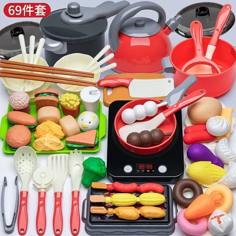 Red / 69-piece set with induction cooker-grill