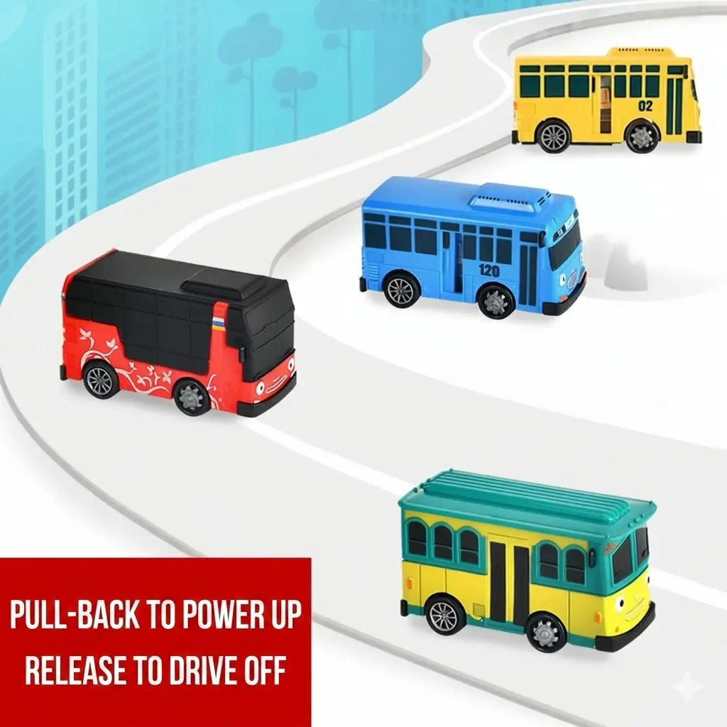 Korean Mini School Bus Pull-Back Plastic Toy