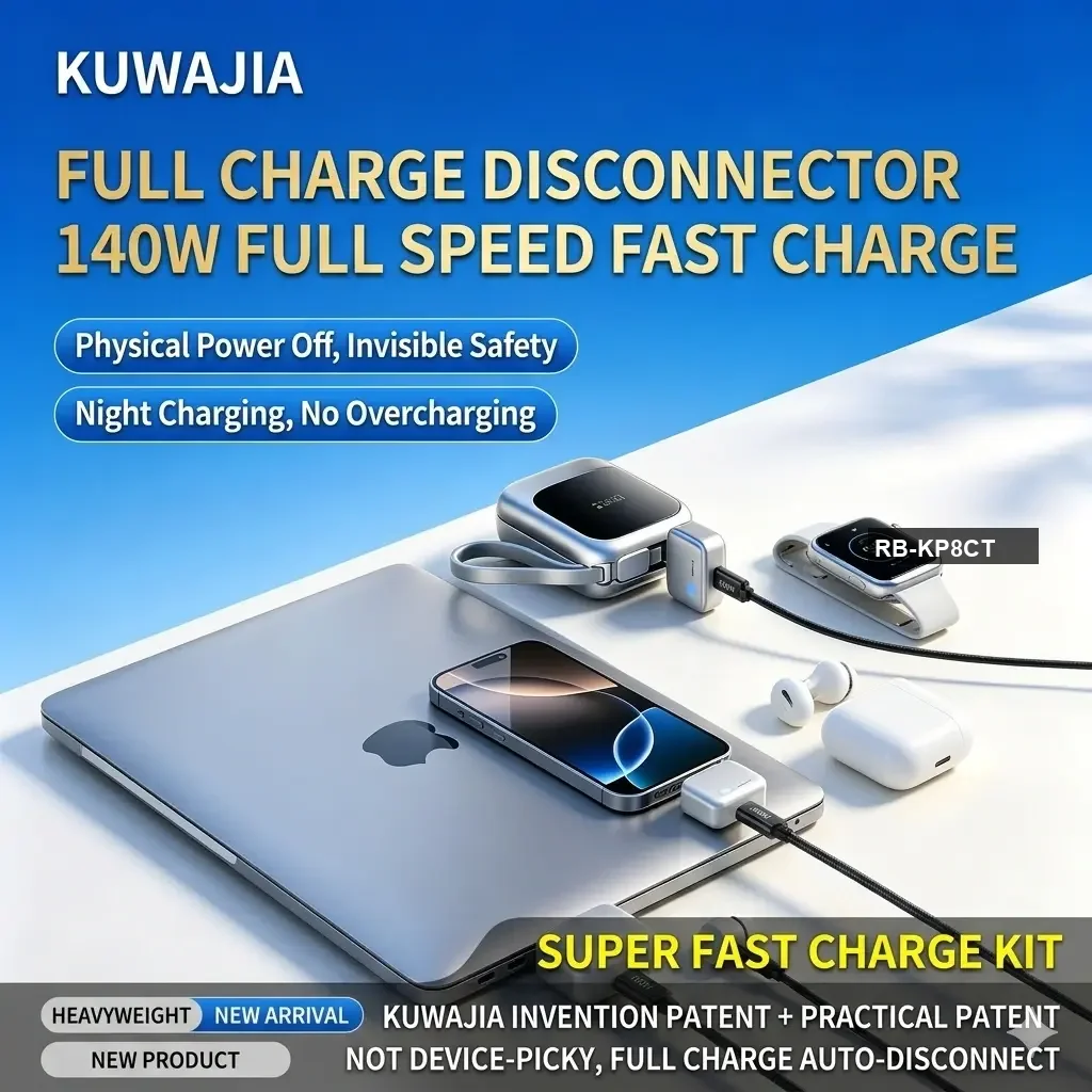 alt="KuWaJia 140W সুপার ফাস্ট চার্জার – AI স্মার্ট পাওয়ার কাট-অফ ও 100W টাইপ-C কেবলসহ নিরাপদ চার্জিং সিস্টেম"