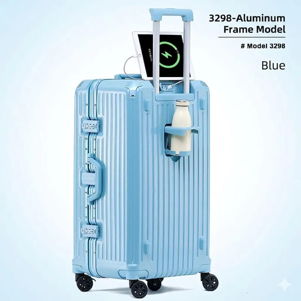Large-Capacity Aluminum Frame Cup Holder Suitcase