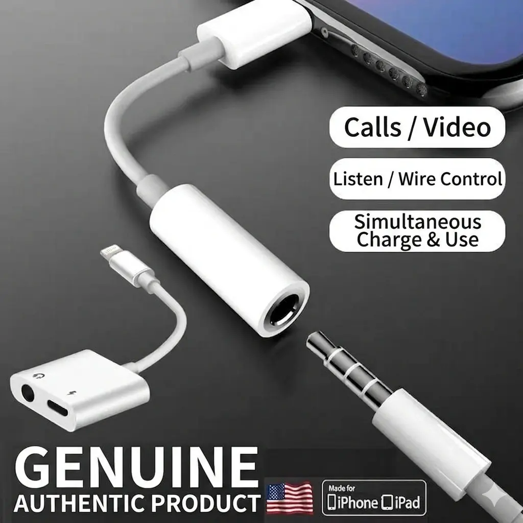 alt="Lightning Audio & Charging Adapter for iPhone – একই সাথে চার্জিং ও মিউজিক প্লেব্যাকের জন্য 2-in-1 লাইটনিং অ্যাডাপ্টার"