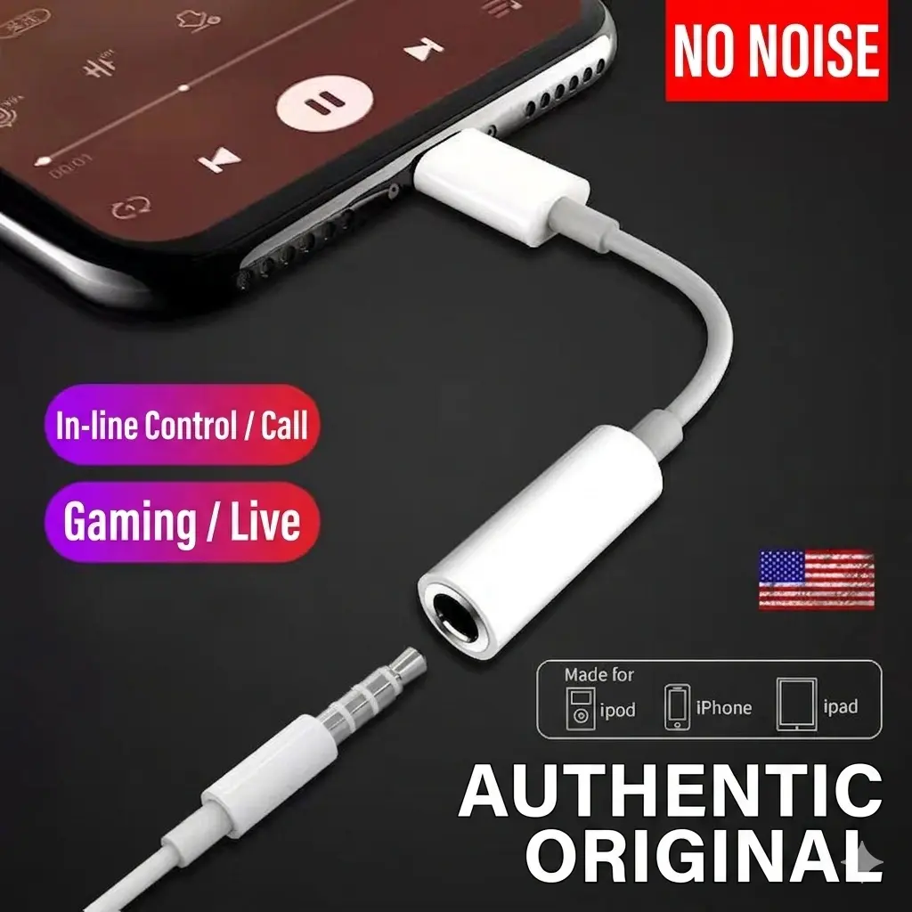 alt="Lightning Audio & Charging Adapter for iPhone – একই সাথে চার্জিং ও মিউজিক প্লেব্যাকের জন্য 2-in-1 লাইটনিং অ্যাডাপ্টার"