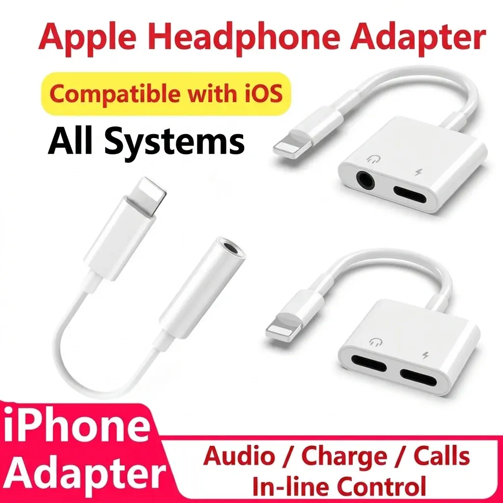 alt="Lightning Audio & Charging Adapter for iPhone – একই সাথে চার্জিং ও মিউজিক প্লেব্যাকের জন্য 2-in-1 লাইটনিং অ্যাডাপ্টার"