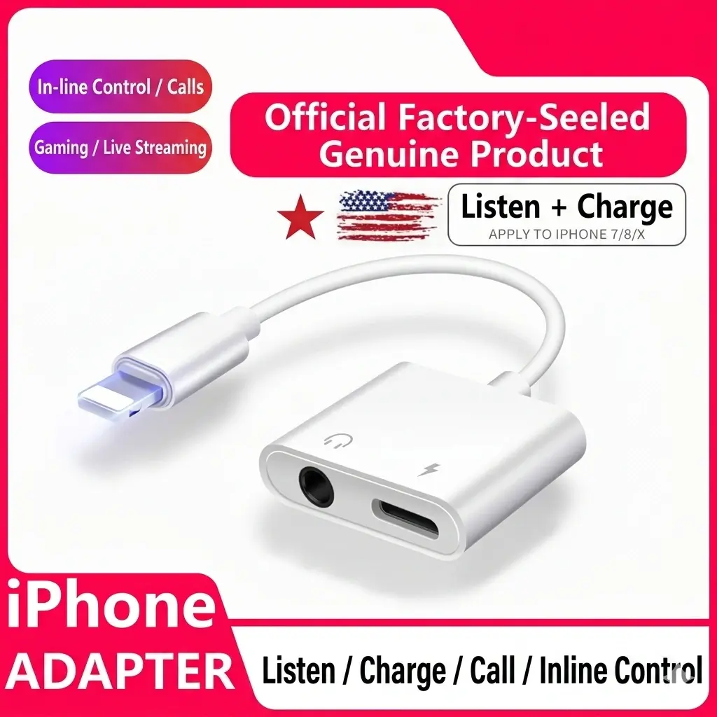 alt="Lightning Audio & Charging Adapter for iPhone – একই সাথে চার্জিং ও মিউজিক প্লেব্যাকের জন্য 2-in-1 লাইটনিং অ্যাডাপ্টার"