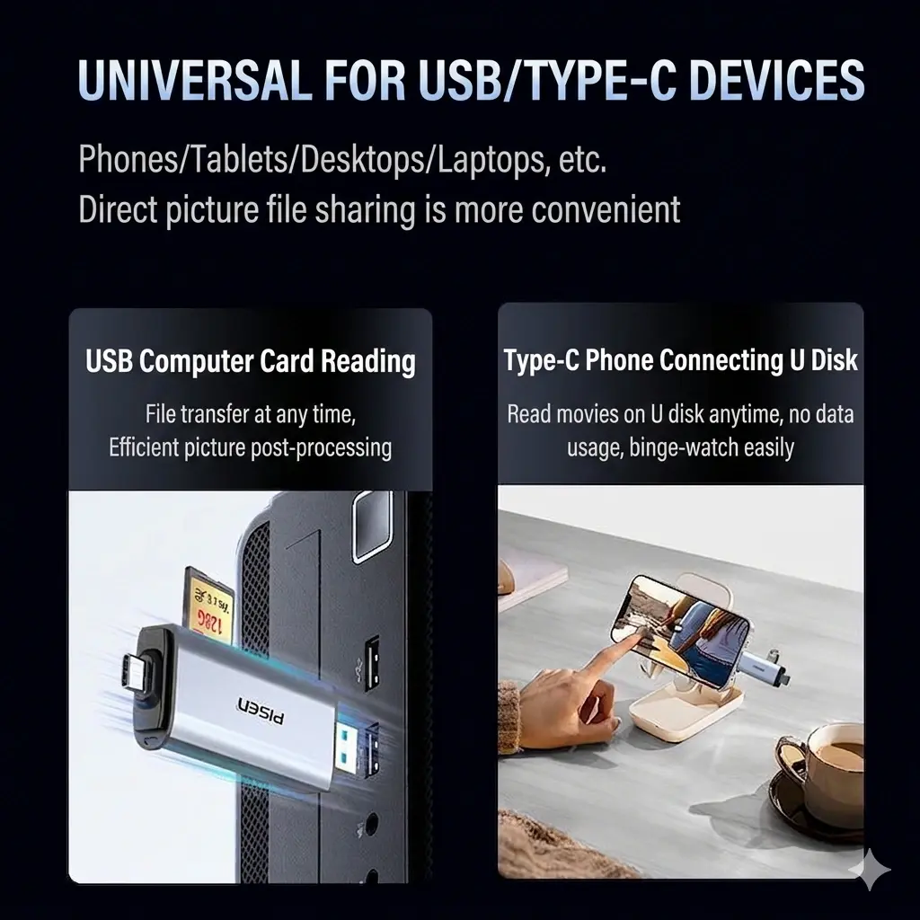 alt="Pisen NJ-HB47 প্রিমিয়াম USB 3.2 কার্ড রিডার – SD 4.0 ও TF 4.0 টাইপ-C মাল্টি-ফাংশন অ্যাডাপ্টার"