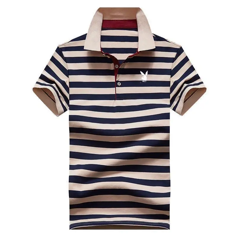Chinese Premium  Men's Summer Cotton Polo Striped T-Shirt