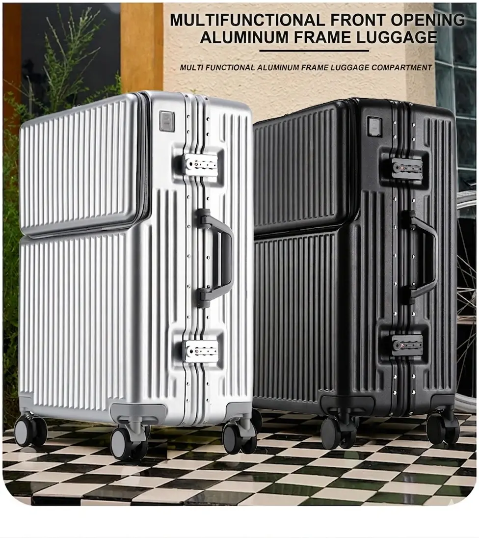 alt="KINGSGEAR Front Opening Trolley Suitcase – ইউএসবি চার্জিং পোর্ট, পাসওয়ার্ড লক ও 360° স্পিনার হুইলসহ প্রিমিয়াম হার্ড শেল ট্রাভেল লাগেজ"