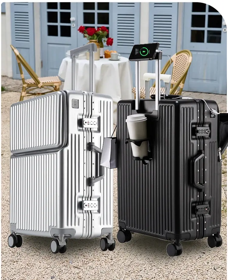 alt="KINGSGEAR Front Opening Trolley Suitcase – ইউএসবি চার্জিং পোর্ট, পাসওয়ার্ড লক ও 360° স্পিনার হুইলসহ প্রিমিয়াম হার্ড শেল ট্রাভেল লাগেজ"