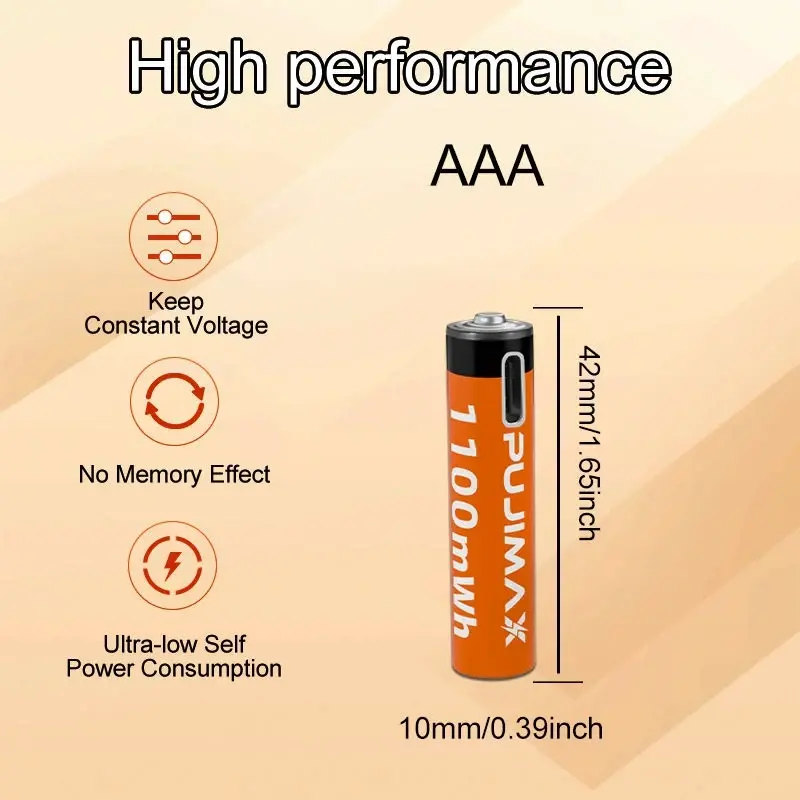 PUJIMAX Type-C Rechargeable AAA Battery 1.5V