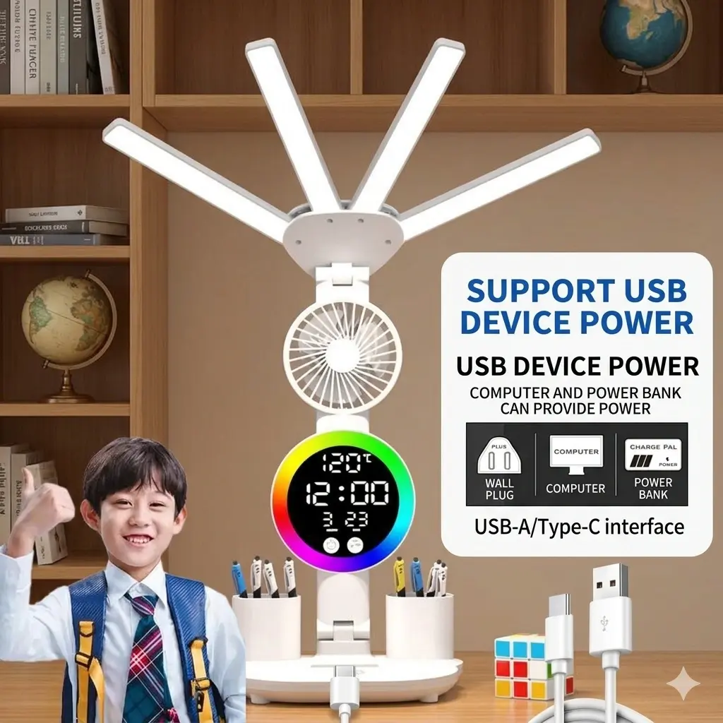 Rechargeable Study Desk Lamp with Fan
