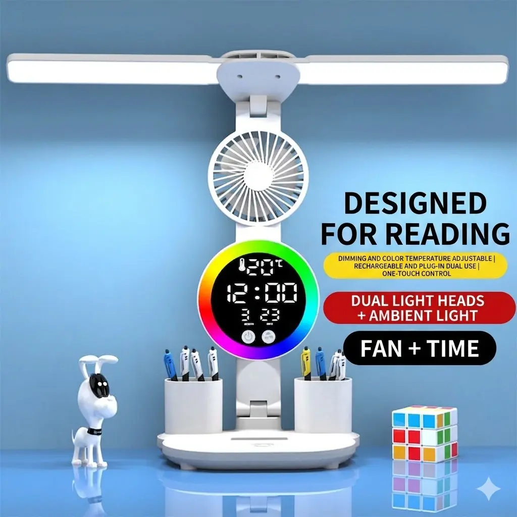 Rechargeable Study Desk Lamp with Fan