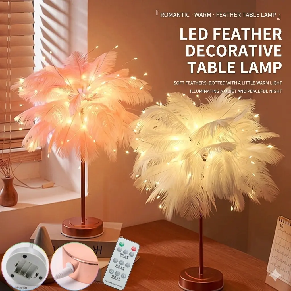 Trendy Feather Lamp Tabletop Night Light