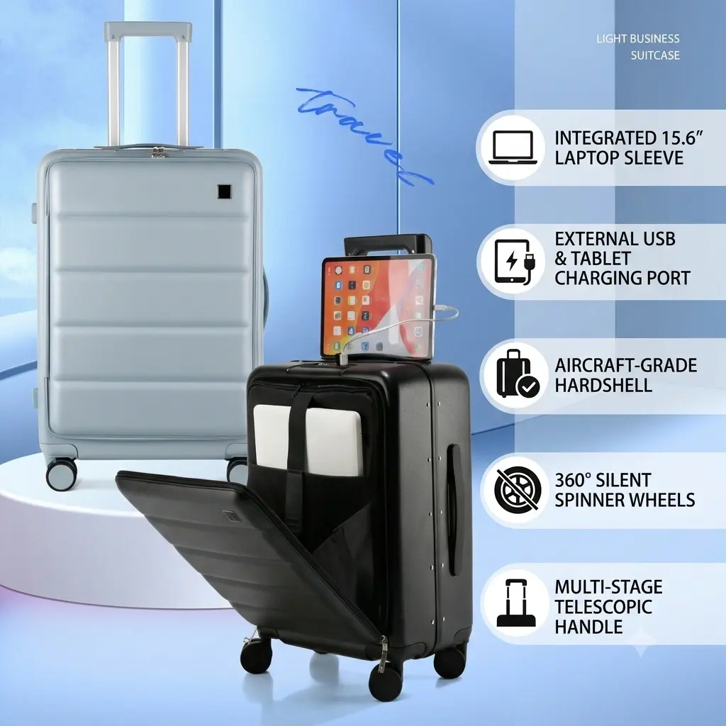 TSA Lock Travel Luggage with USB, Cup Holder & Phone Stand