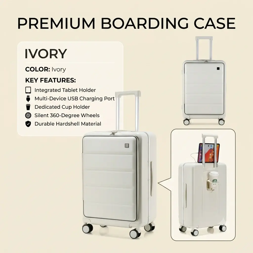 TSA Lock Travel Luggage with USB, Cup Holder & Phone Stand