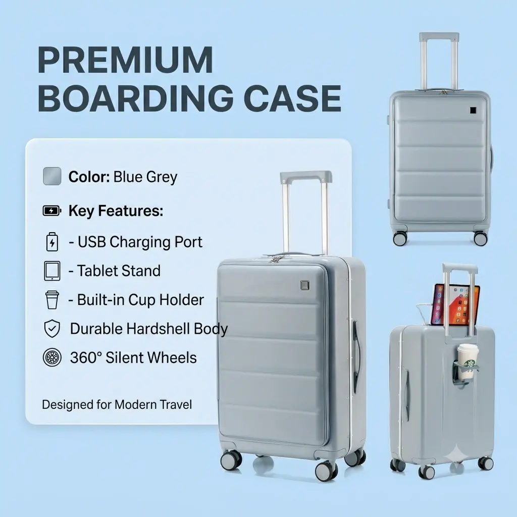 TSA Lock Travel Luggage with USB, Cup Holder & Phone Stand