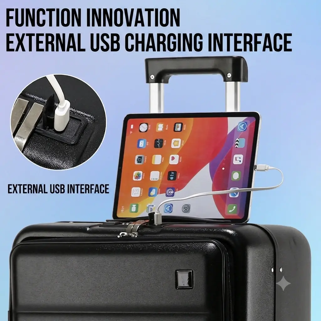 TSA Lock Travel Luggage with USB, Cup Holder & Phone Stand