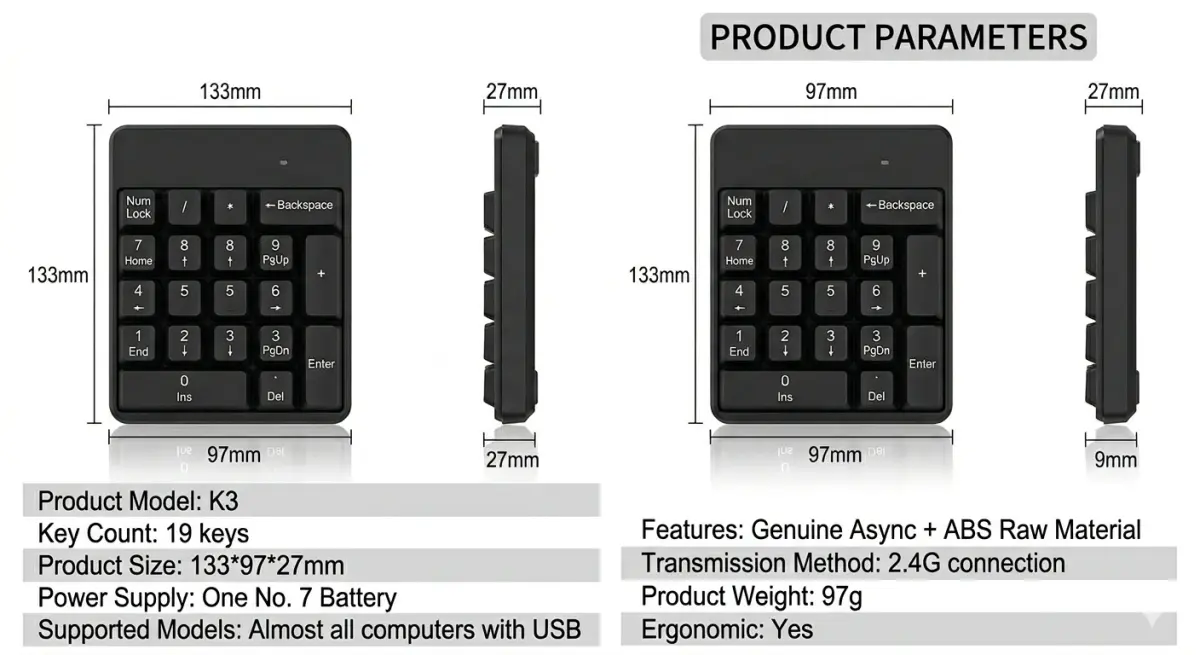 USB Wireless Bluetooth Digital Keypad