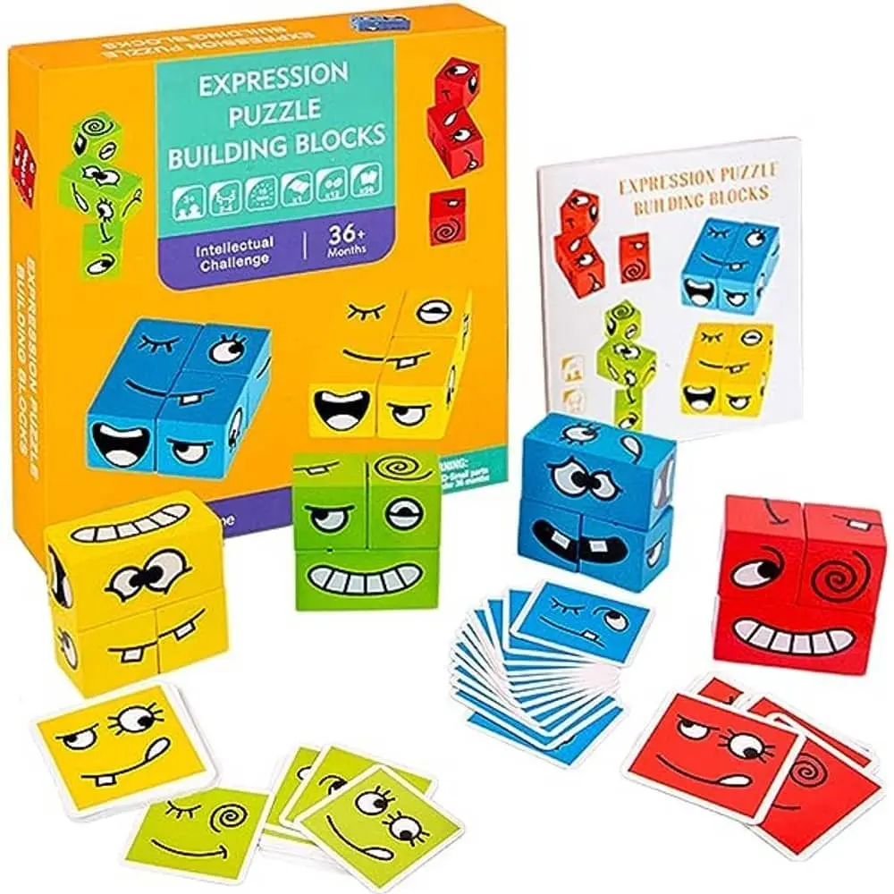 Wooden Emoji Expression Cube Puzzle