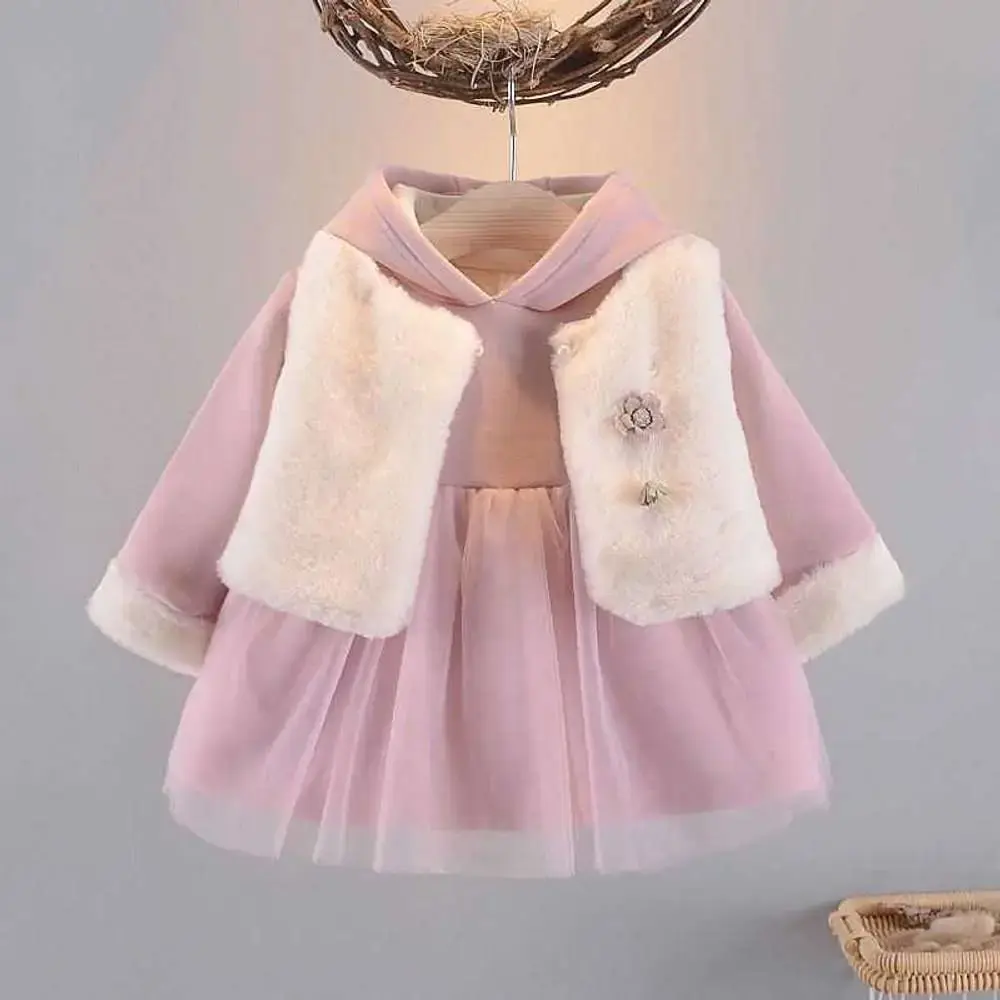 Winter 2 set fleeced Suit for girls baby Dress or kids