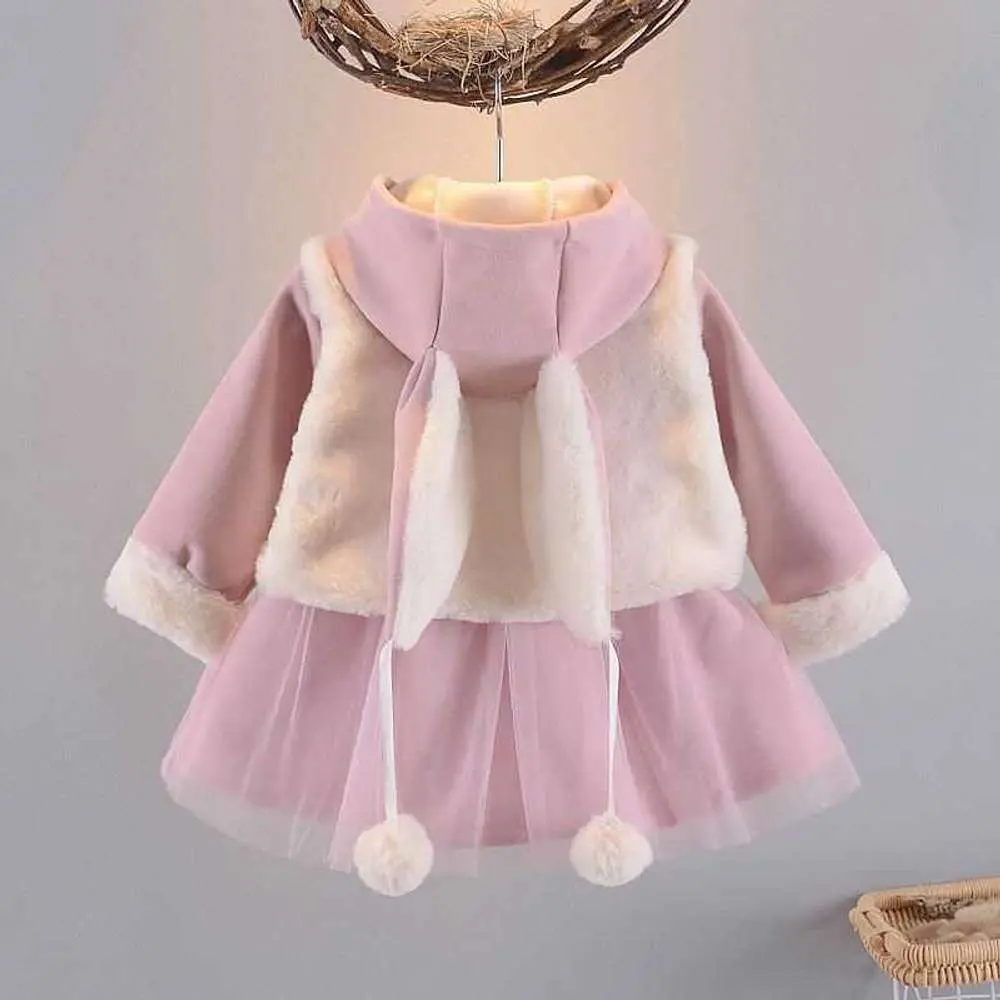Winter 2 set fleeced Suit for girls baby Dress or kids
