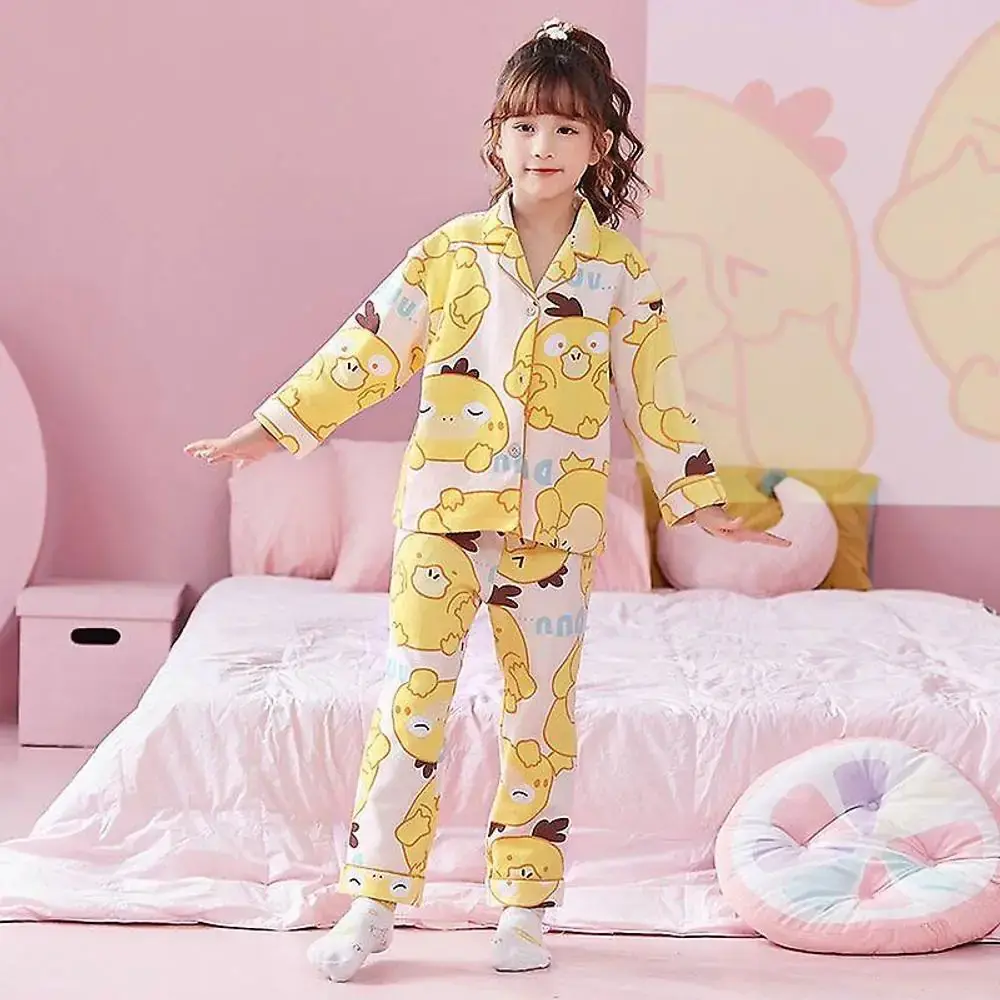 Yellow Cartoon Printed Winter Sleeping Pajama Suits