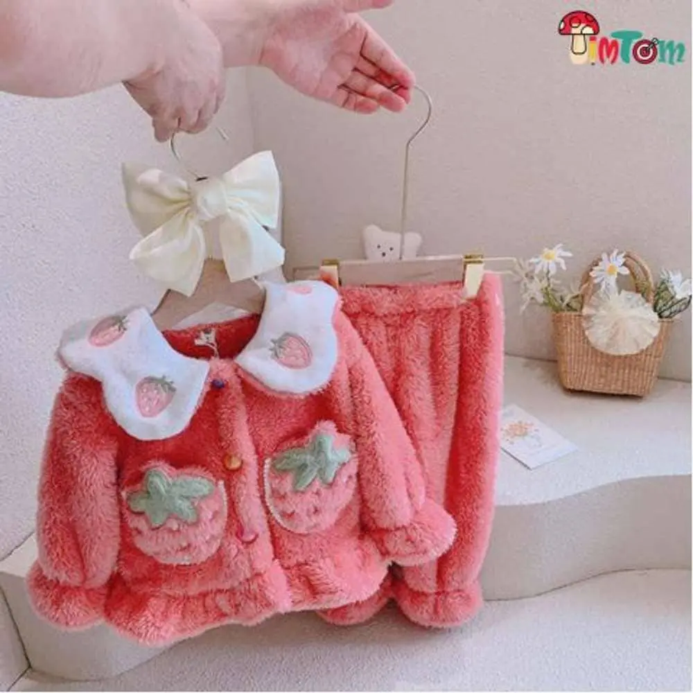 Warm woolen pajama set strawberry Orange
