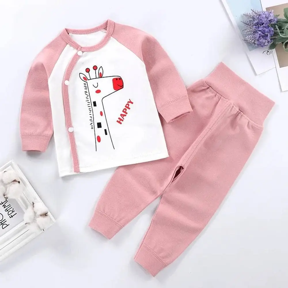 Winter Full Sleeves T-shirt and Pant Pink Giraffe