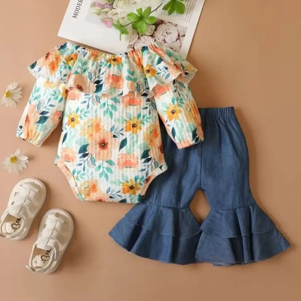 Printed Romper and Fancy Pajama Set