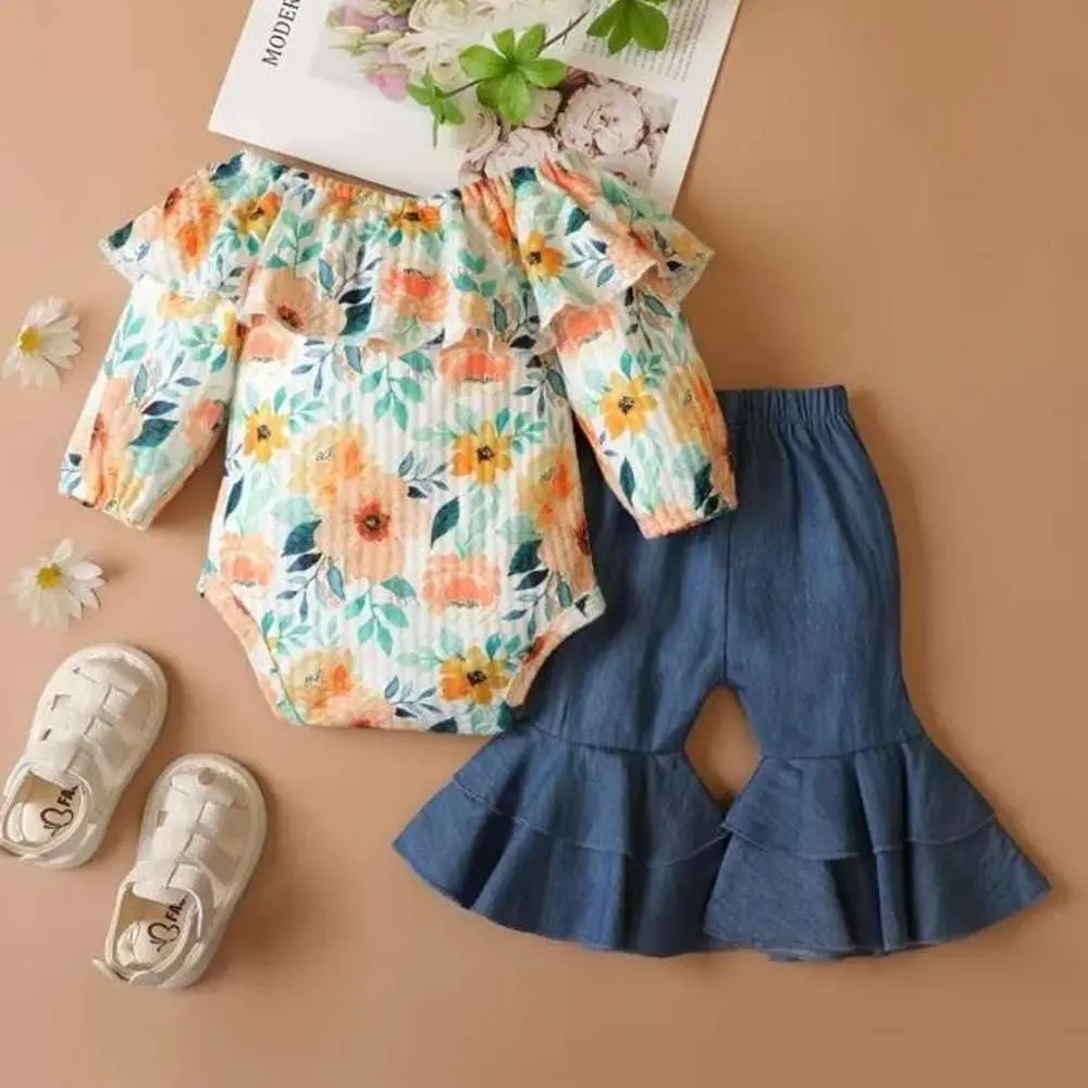 Printed Romper and Fancy Pajama Set