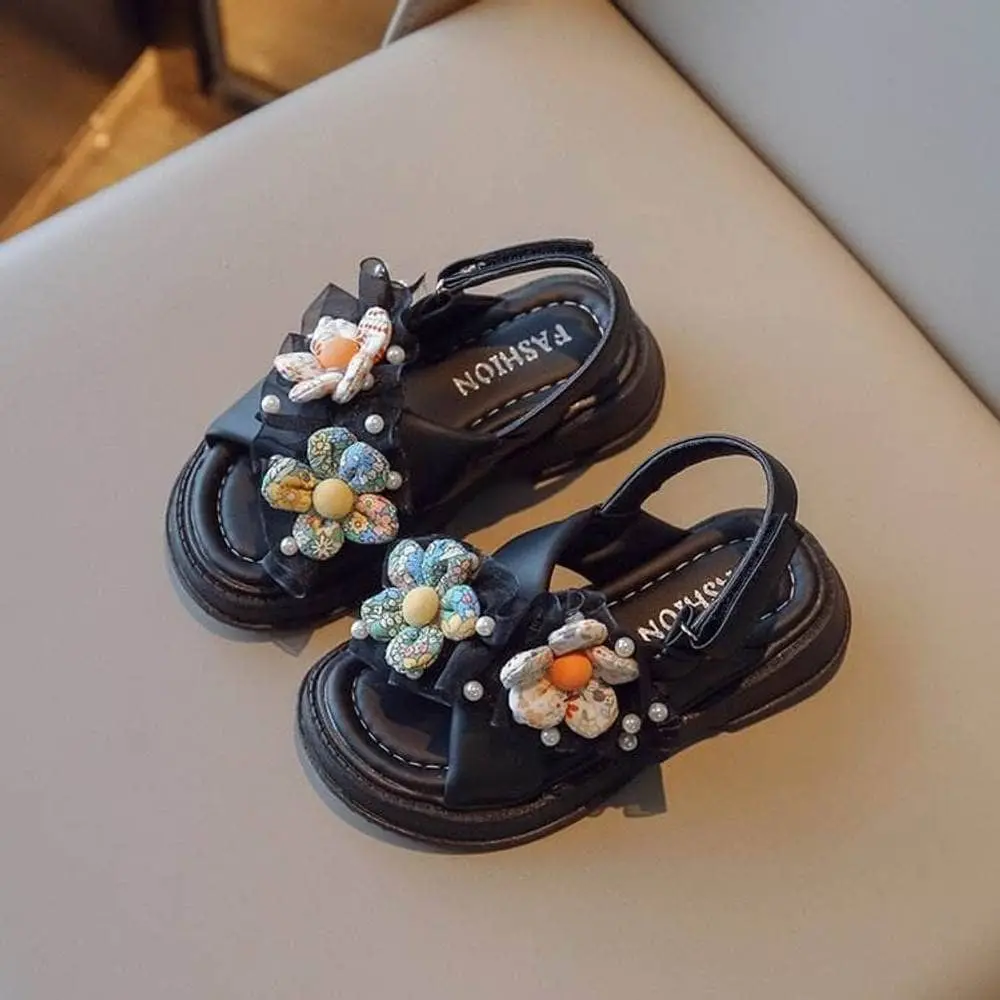 Floral Pearl Sandals Black / 24