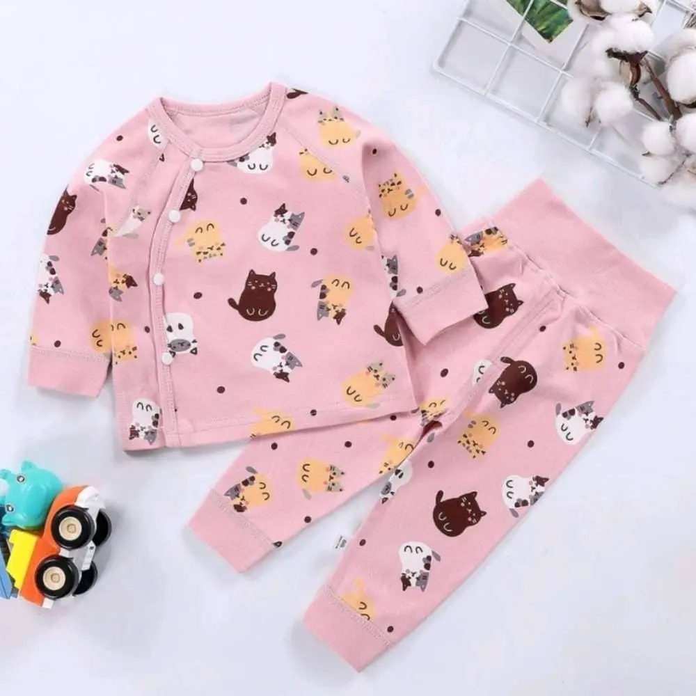 Winter Full Sleeves T-shirt and Pant Pink Cat
