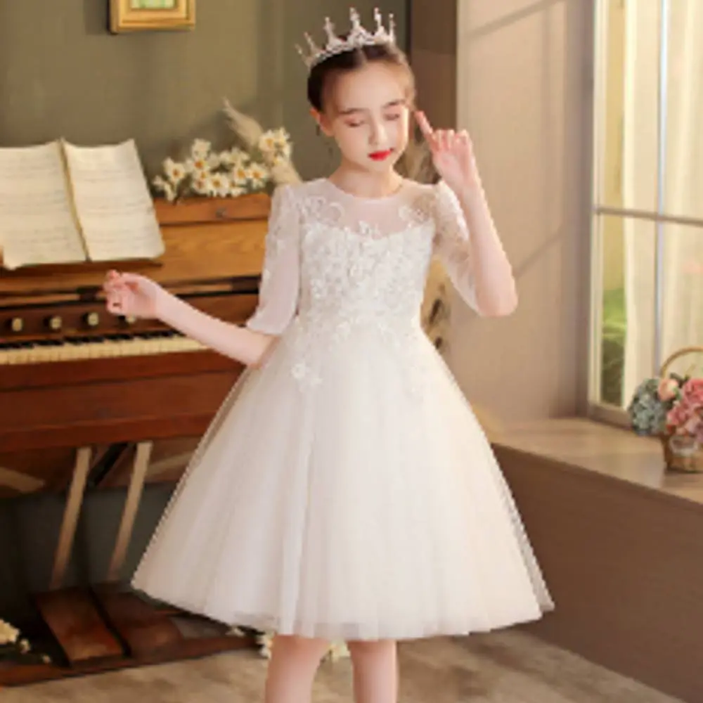 Mesh Half-Sleeve Flower Embroidery Party Frock