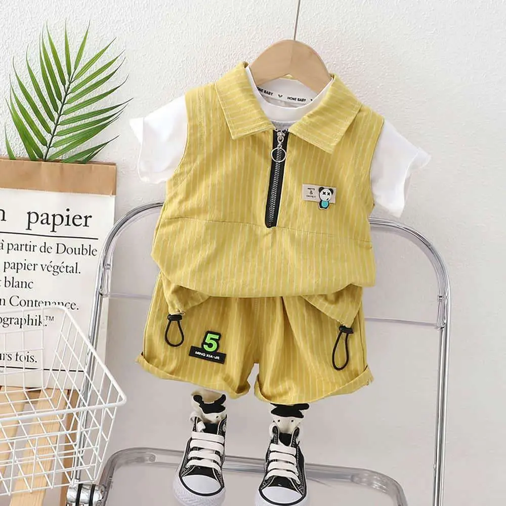 Striped Zipper Shirt and Pant Set - 3pcs set