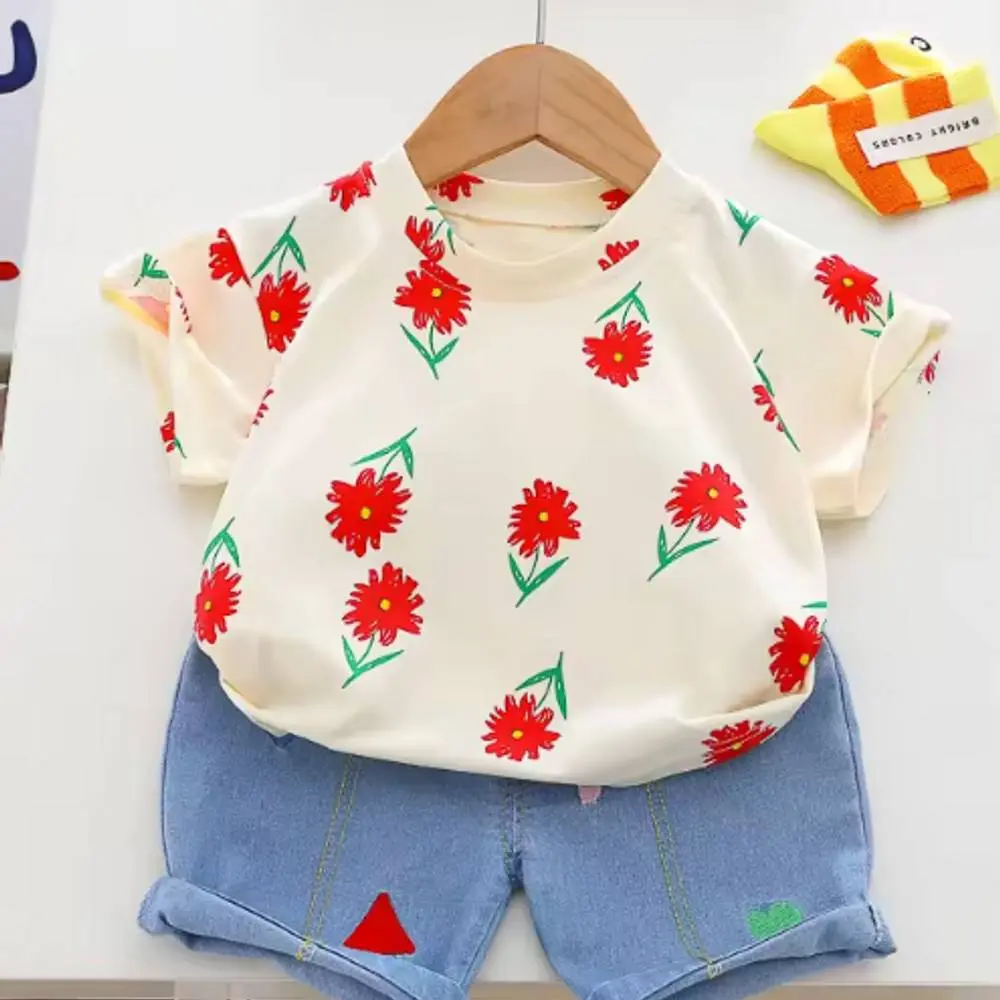 Flower T-shirt and Denim Pant Set  - Boys Summer Clothes