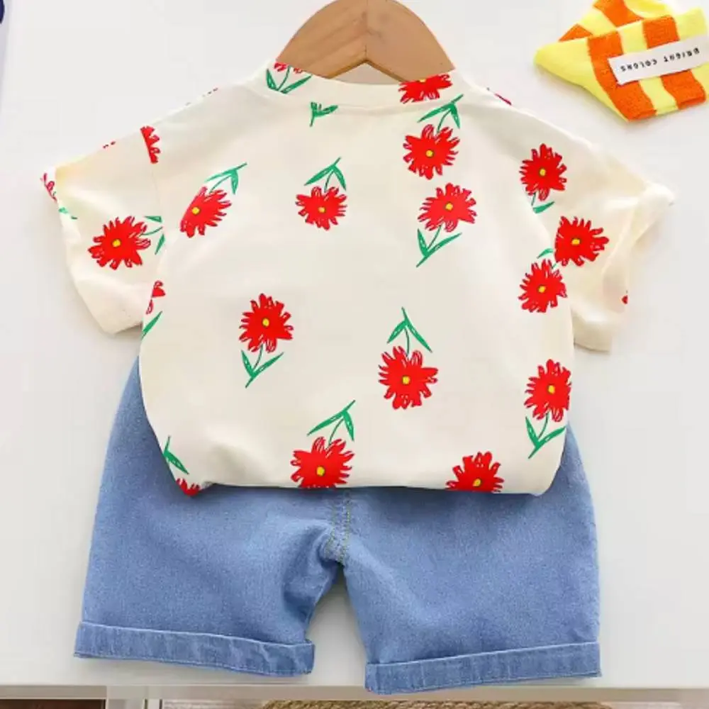 Flower T-shirt and Denim Pant Set  - Boys Summer Clothes
