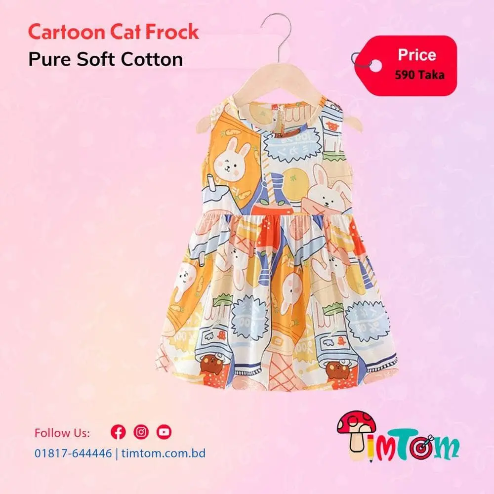 Cartoon Cat Frock - Baby Girl Summer Dress