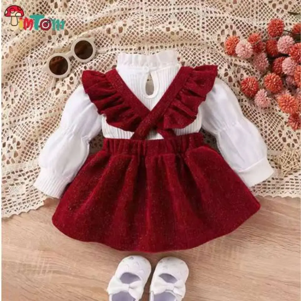 Red Velvet Girls Suspender - Imported Winter Clothing for Baby Girls
