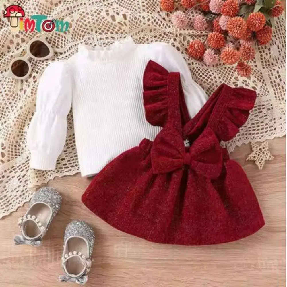 Red Velvet Girls Suspender - Imported Winter Clothing for Baby Girls