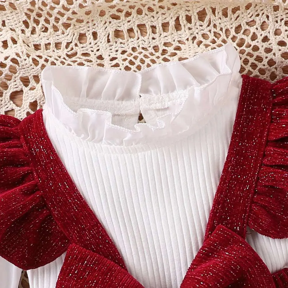 Red Velvet Girls Suspender - Imported Winter Clothing for Baby Girls