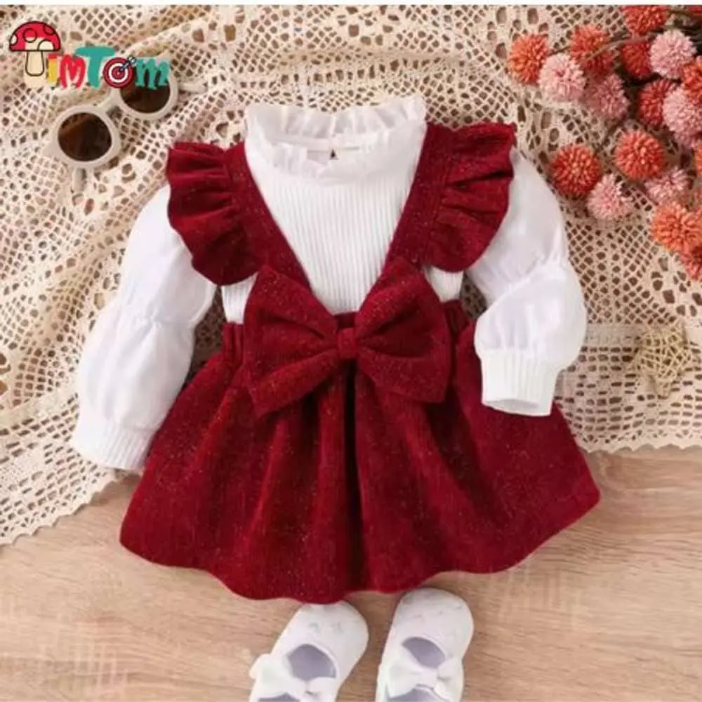 Red Velvet Girls Suspender / 0-6 Month (59cm)