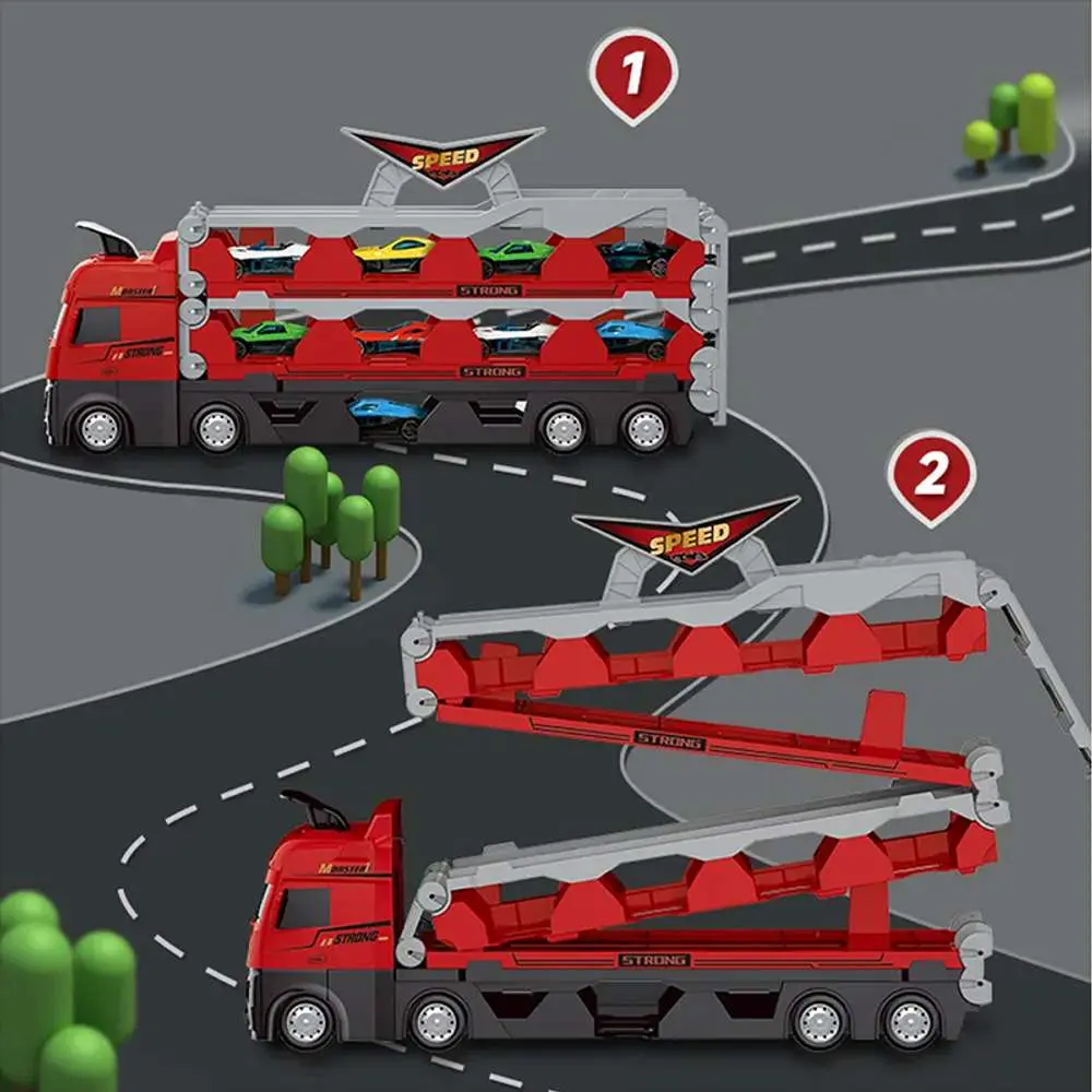 207 cm Foldable Launcher Truck with Double Track Racing Cars