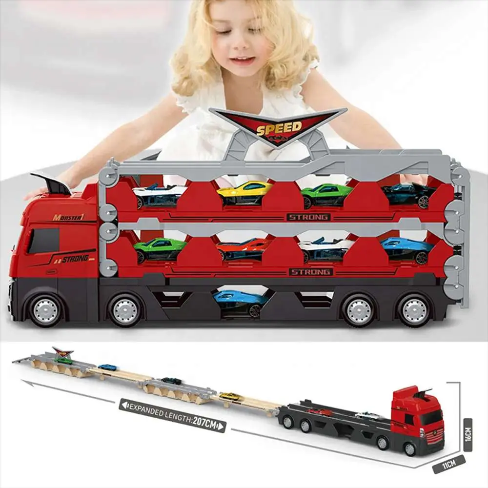 207 cm Foldable Launcher Truck with Double Track Racing Cars
