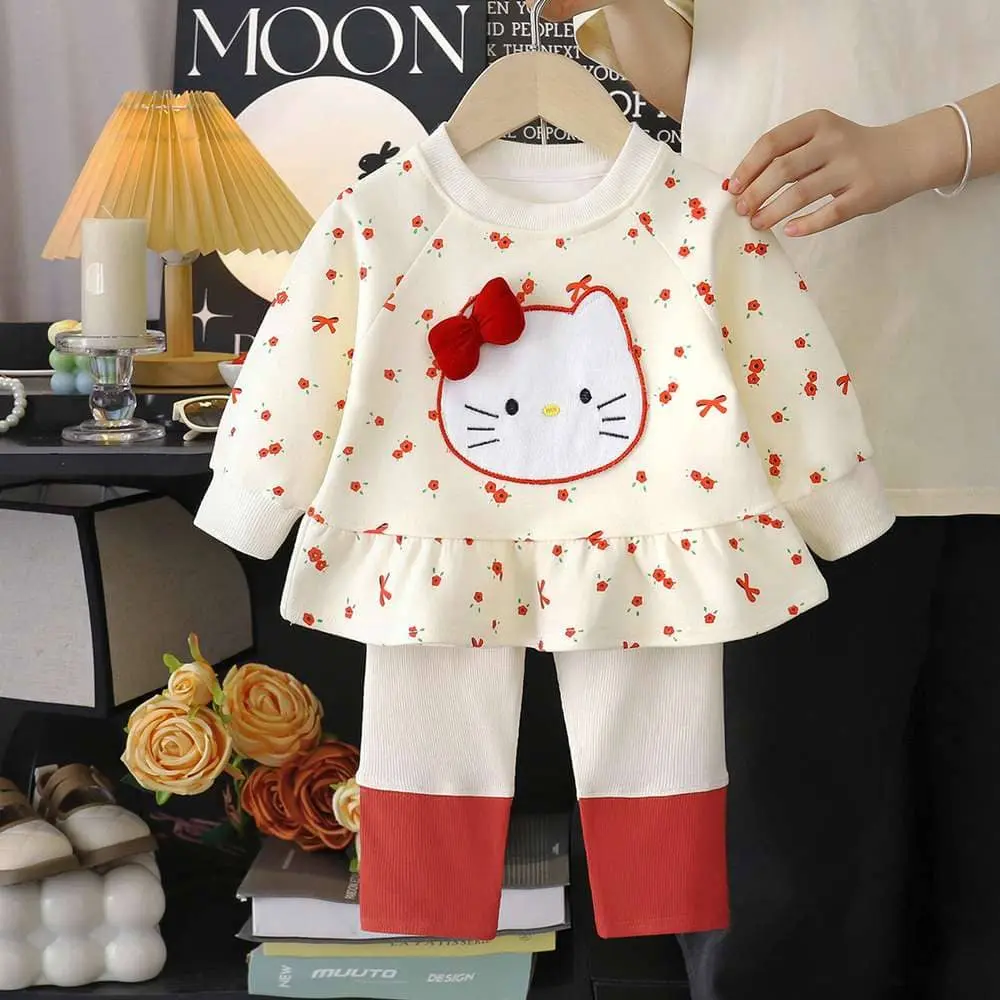 Kitty red pajama set / 80s(1-2Years)