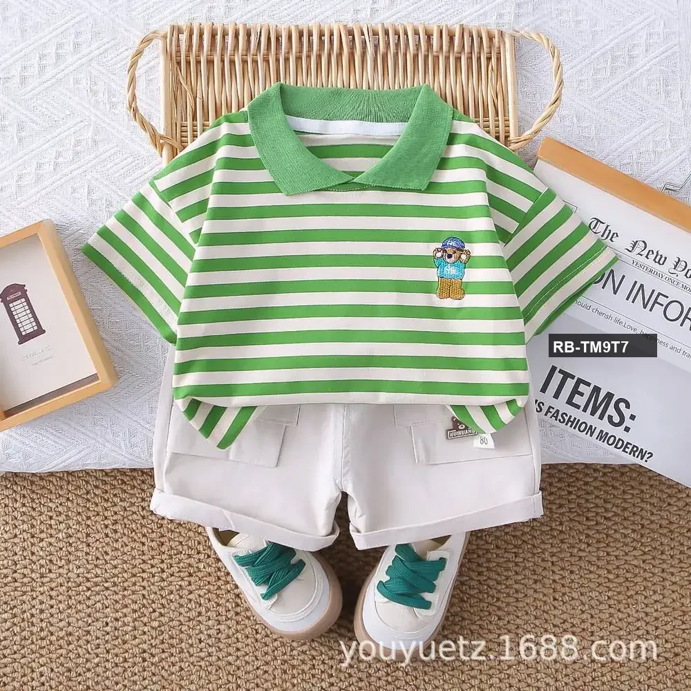 Striped Polo Shirt & Shorts Set for Kids - Imported